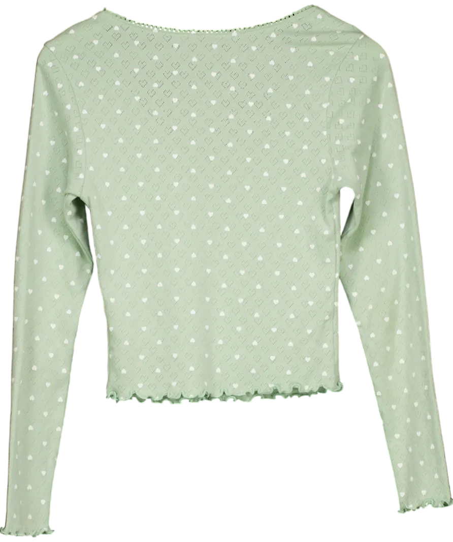 boux avenue Green Heart Print Pointelle Pyjama Top UK 10