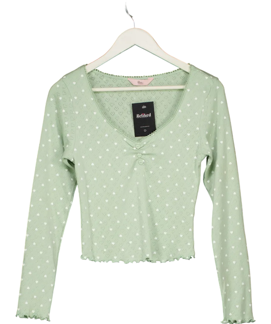 boux avenue Green Heart Print Pointelle Pyjama Top UK 10