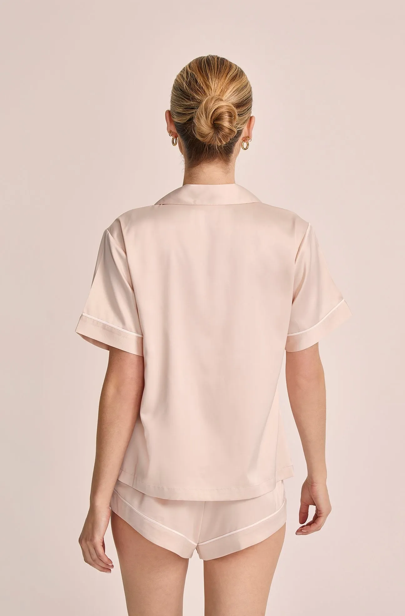 Grace Short Pyjama Set - Blush with White Piping