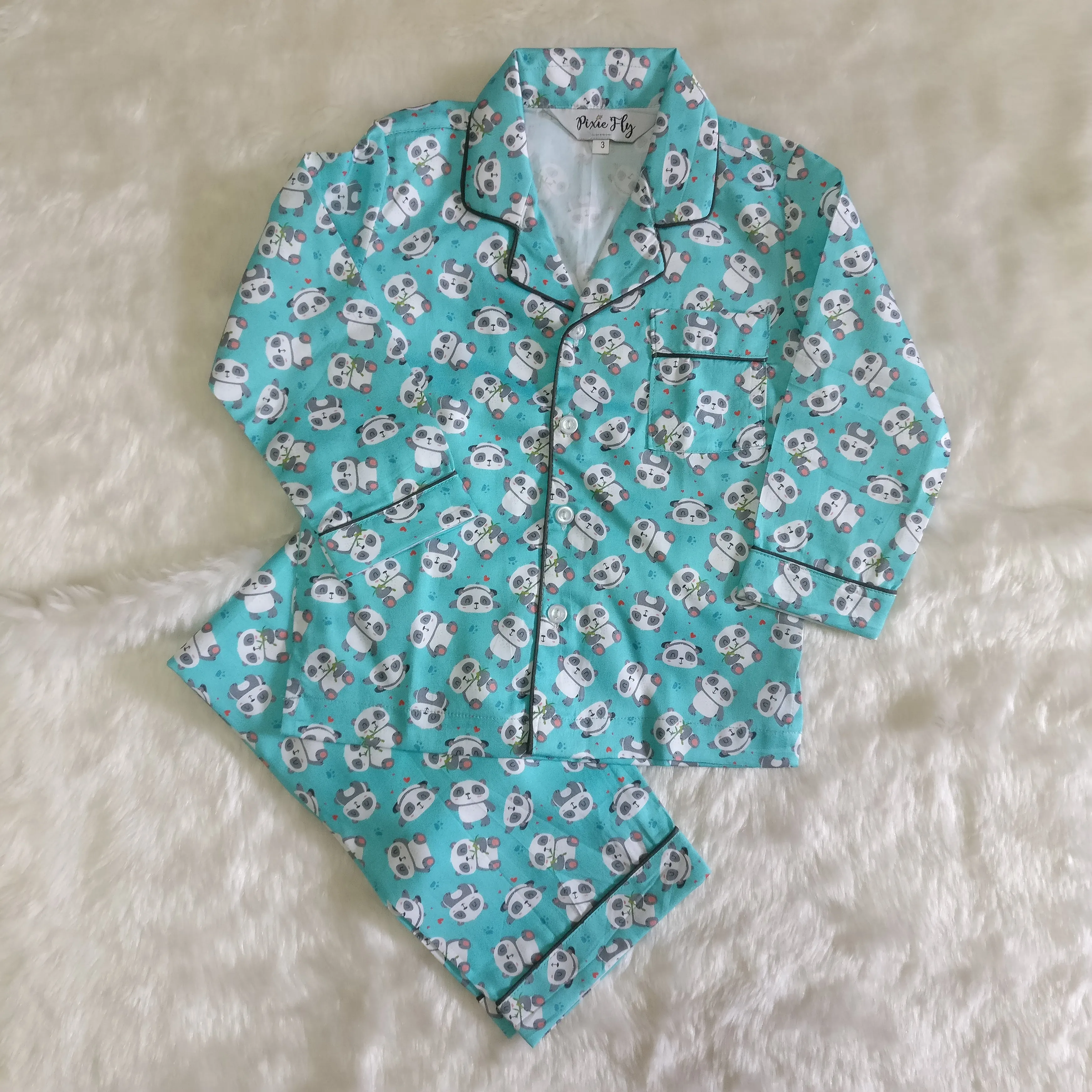 Kid's Pyjama Set - Baby Pandas on Green
