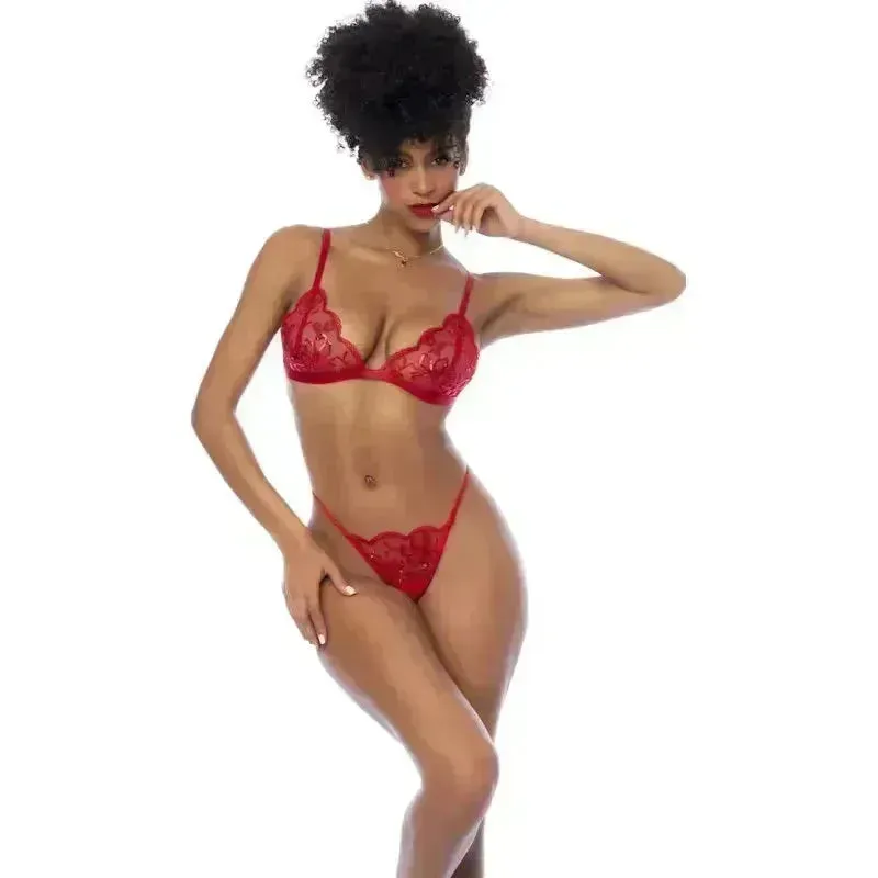 Red 3 Pc Set w/ Bralette, Garter Belt and Thong